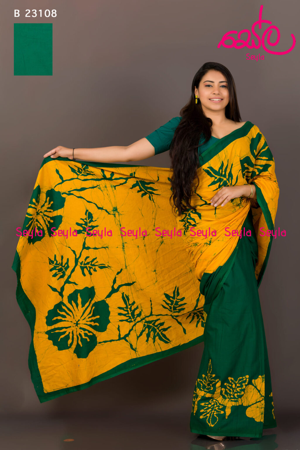 yellow-and-green-colored-batik-saree-b23108-seyla