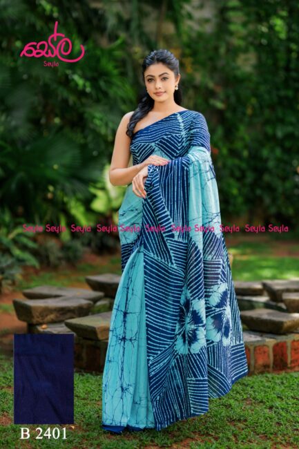 Light Blue and dark blue Handcrafted Batik Saree - B2401