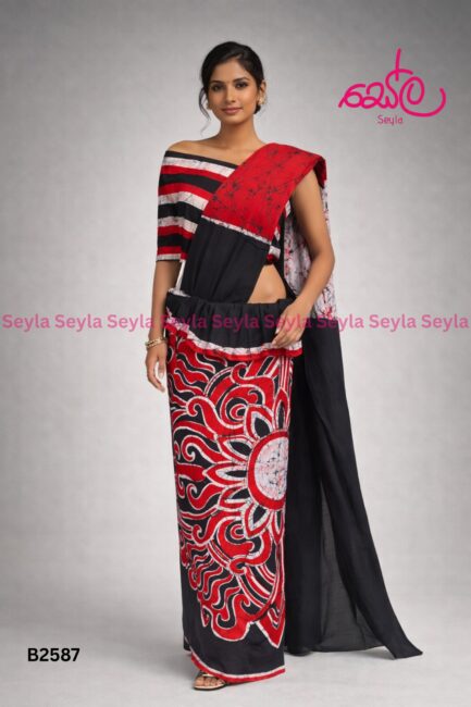 Red and Grey Colored Batik Saree B2387