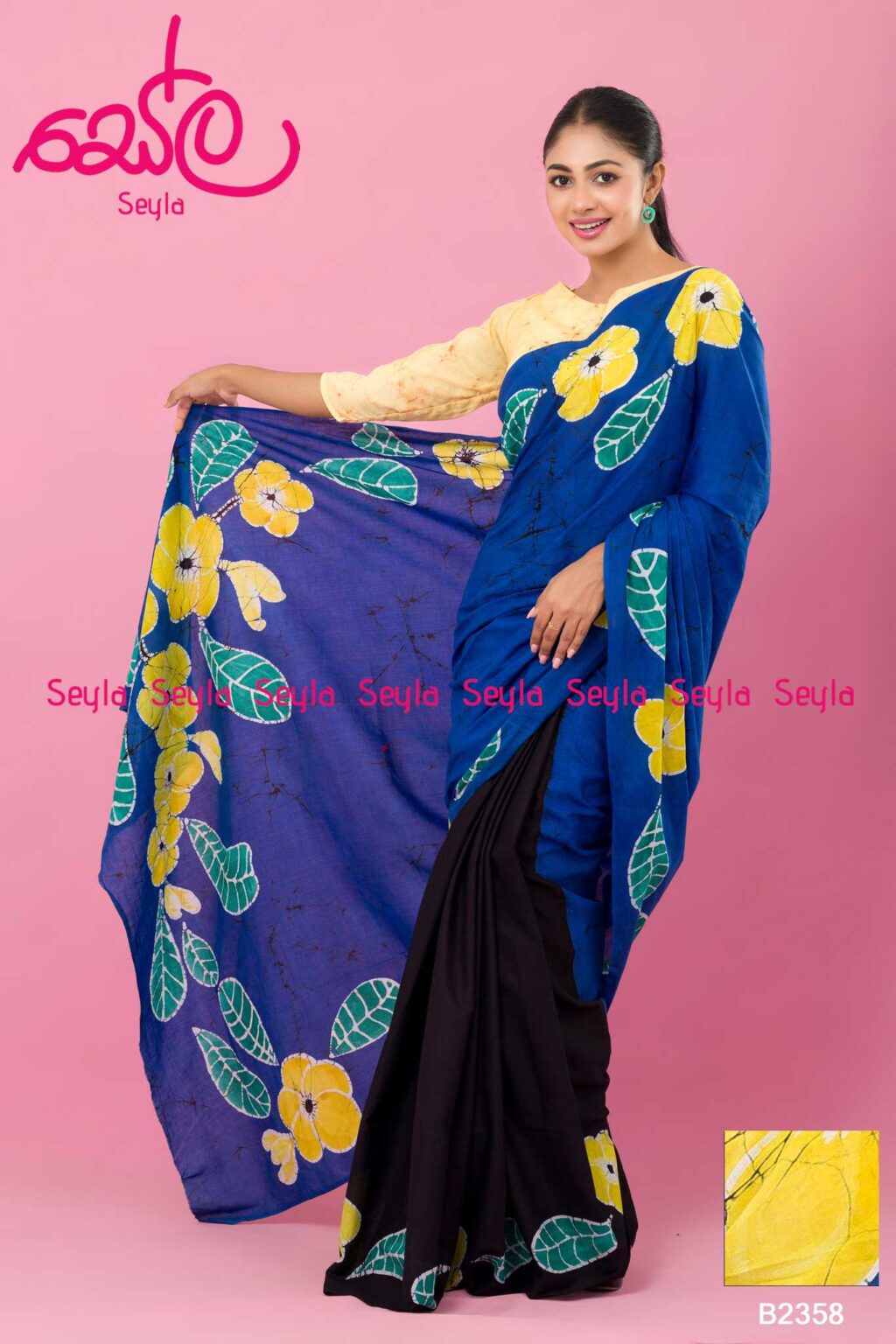 Blue And Beige Colored Batik Saree B2358 – Seyla