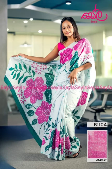 Pink and White Colored Batik Saree B1104