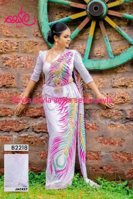 Pink ,White and blue Colored Batik Saree (without pearls) B2218