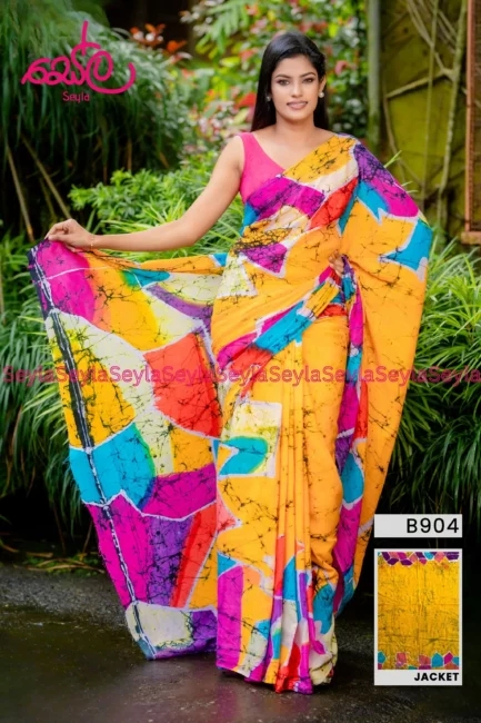 yellow and pink Colored Batik Saree B904