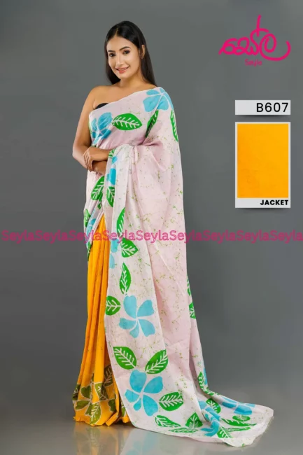 Yellow and White Batik Saree B607