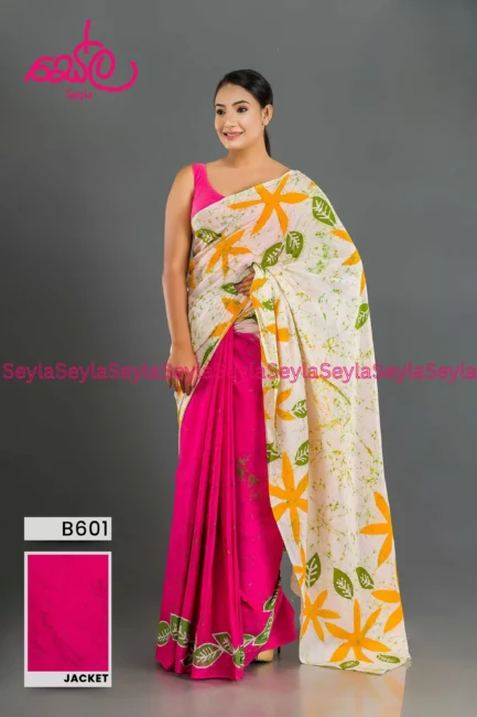 Pink and Yellow Colored Batik Saree B601