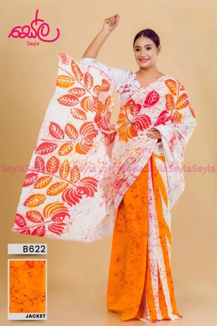White and Orange Colored Saree - B622