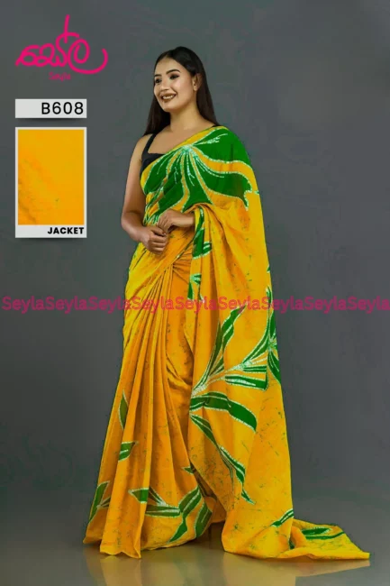 Yellow & Green Colored Batik Saree B608