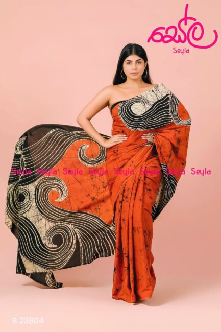 Brown and beige Handcrafted Batik Saree - B23804