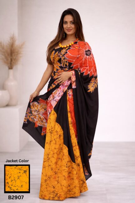 Yellow and Black flower design Saree B2907