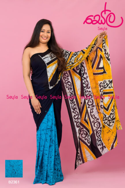 Black and Yellow colored Batik Saree B2361