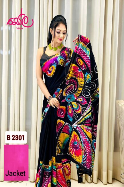 Black and Multicolored batik Saree B 2301