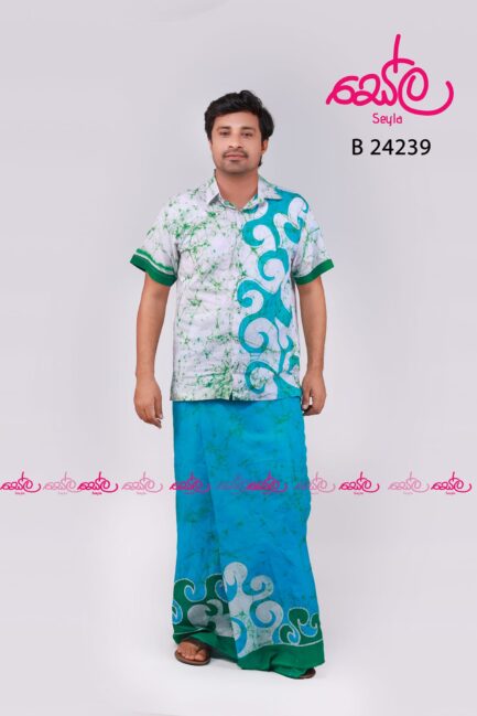White and green colored Batik Shirt B24239