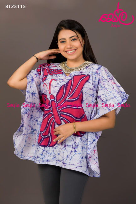 Pink colored butterfly design poncho BT23115