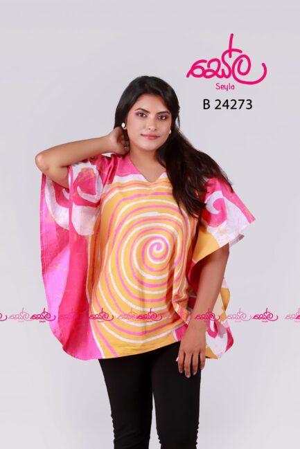 Pink and Yellow colored poncho Top B24273