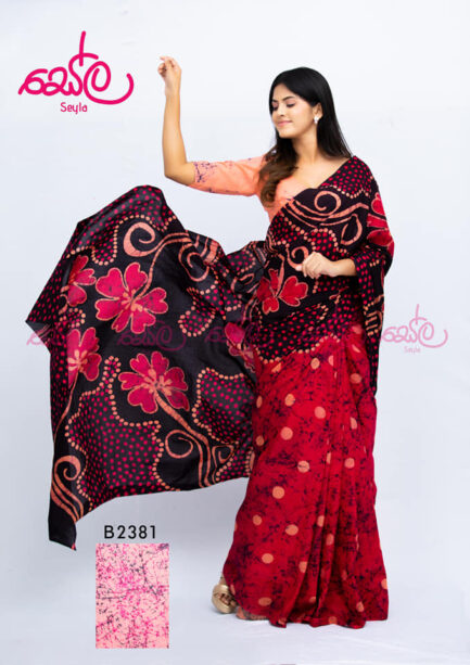 Red and Pink Colored batik Saree B2381