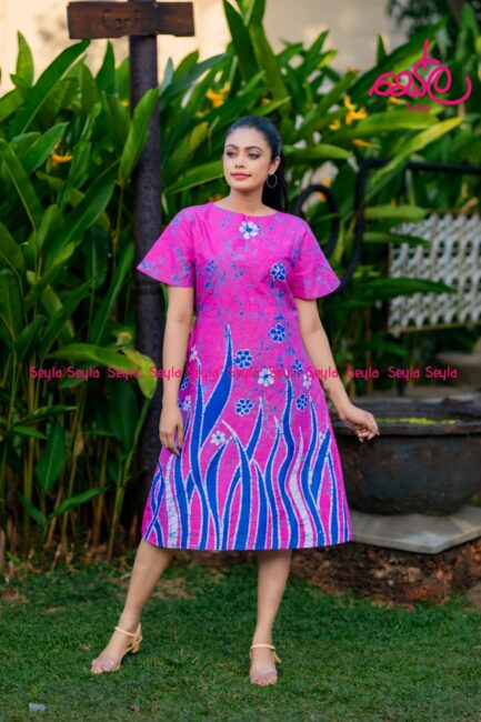 Pink and Blue Colored batik Dress