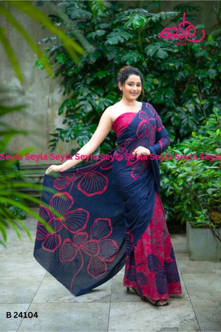 Pink and Dark Blue Batik Saree B24104