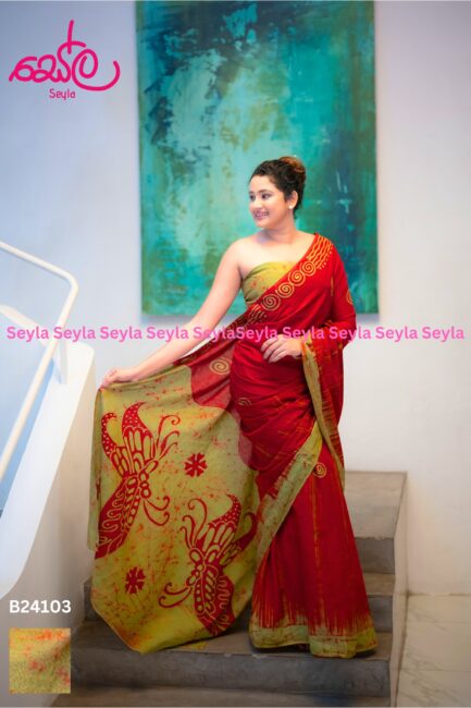 Red and Yellow Colored Batik Saree B24103