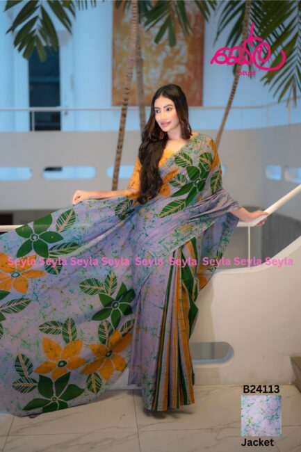 Light Purple and Green colored Batik Saree B24113