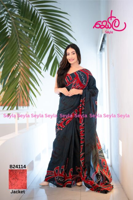 Red and Dark Ash colored Batik Saree B24114