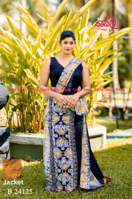 Black and Yellow colored Batik Saree B24125