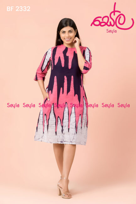 Pink and White Colored Batik Dress - BF2332