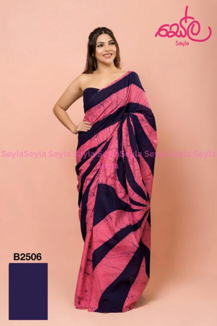 Pink and Dark purple colored batik saree B2506