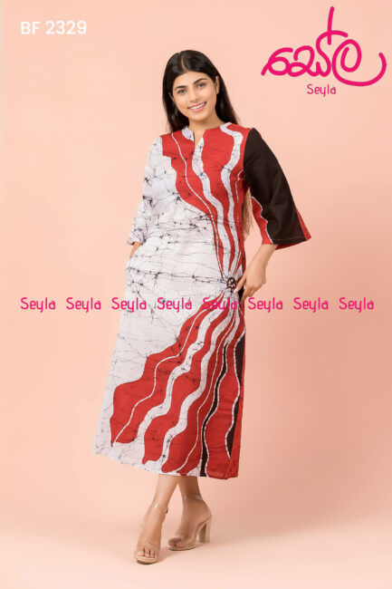 White and Red Colored Batik Dress - BF2329