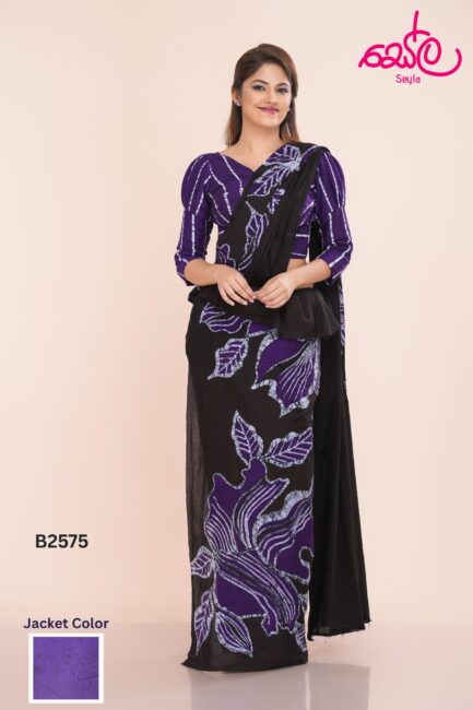 Black and Purple colored Batik Saree B2575