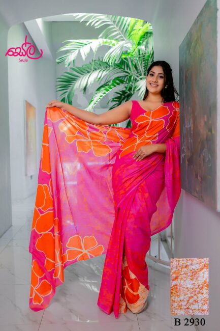 Red and pink Colored Batik Saree B2930