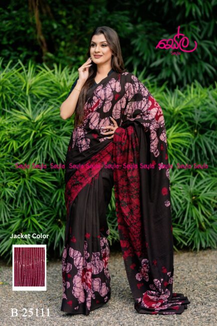 Pink and black Handcrafted Batik Saree - B25111