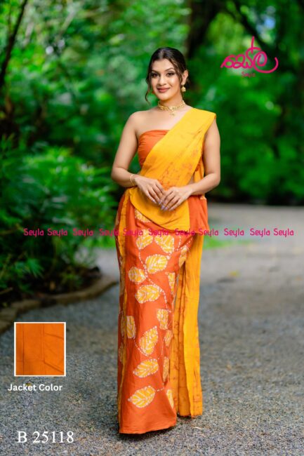 Yellow and Orange Handcrafted Batik Saree - B25118