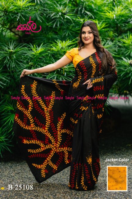 Black and Yellow Handcrafted Batik Saree - B25108