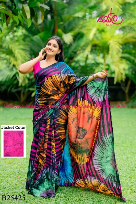 Multi colored handcrafted batik saree B25425