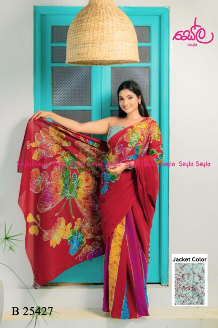 Oink Marron and multi colored design batik saree B25427