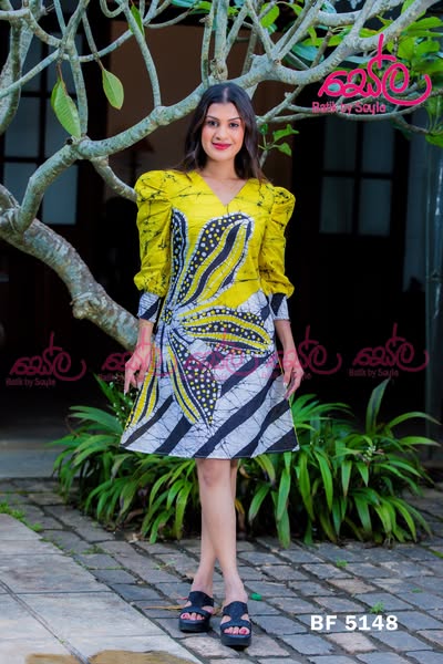 Yellow and Black Colored Batik Dress - BF5148