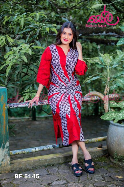 Red and Black Colored Batik Dress - BF5145