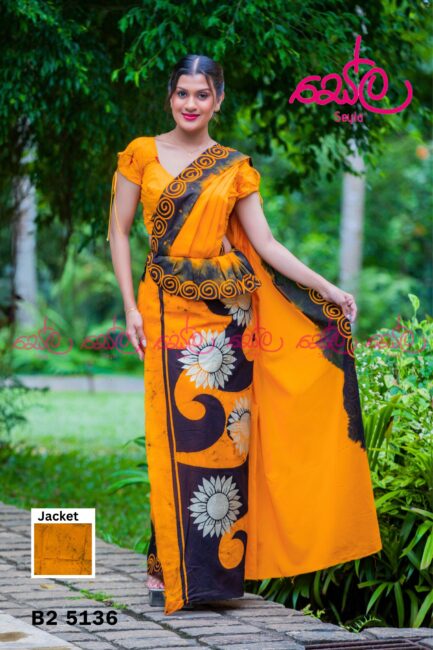 Black and Dark yellow Handcrafted Batik Saree - B25136