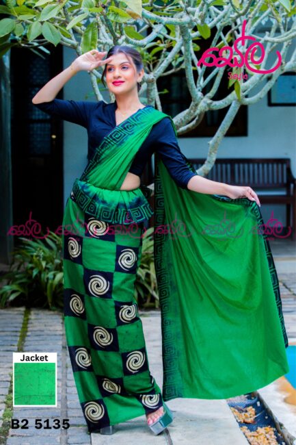 Black and Green Handcrafted Batik Saree - B25135