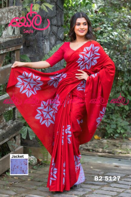 Red and Purple Handcrafted Batik Saree - B25127