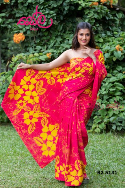 Pink and Yellow Handcrafted Batik Saree - B25131