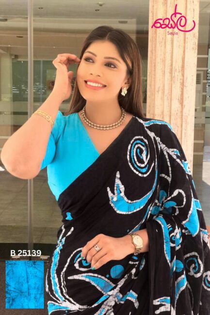 Black and Blue colored handcrafted batik saree B2585