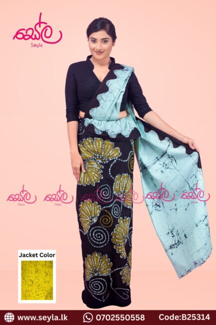 Black and Green Colored handcrafted Batik saree B25314