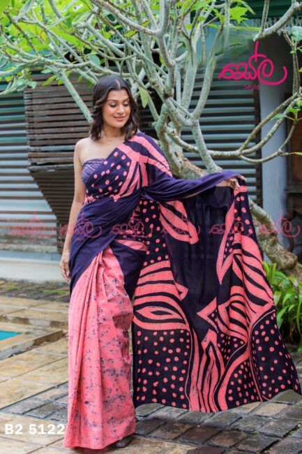 Pink and Dark Purple Handcrafted Batik Saree B25122