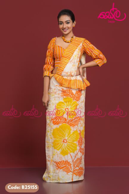 Orange and Yellow Colored Handcrafted Batik Saree B25155