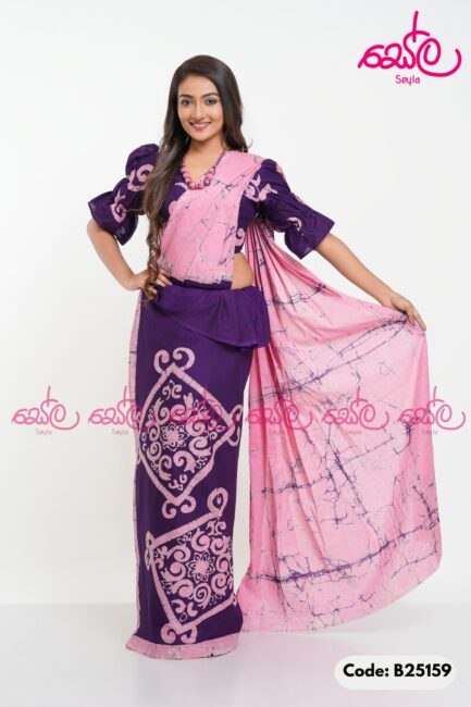 Purple and light pink Colored handcrafted Batik saree B25159