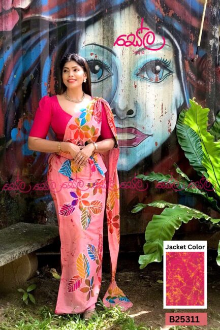 Pink and Multi Colored hand crafted batik saree B25311