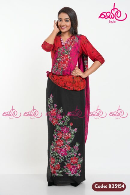 Red and Black Colored hand crafted batik saree B25154