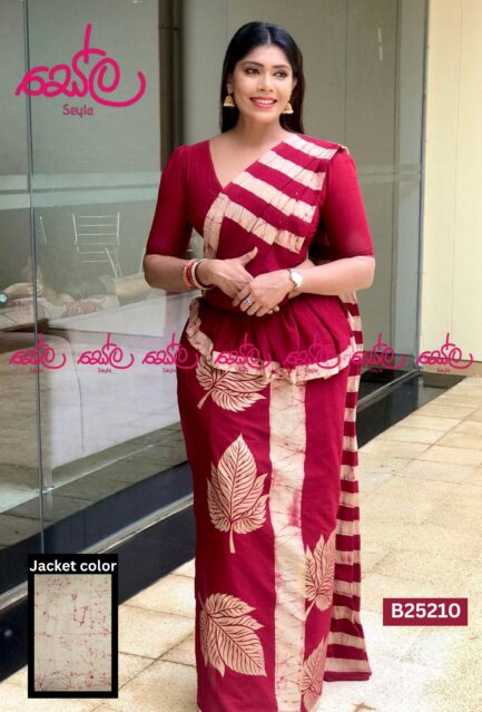 Marron and Cream Color handprinted and Batik saree B25210