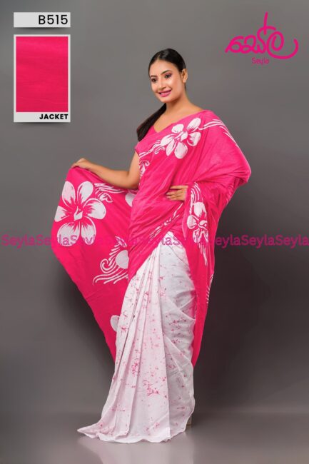 Pink and White Colored Batik Saree B515